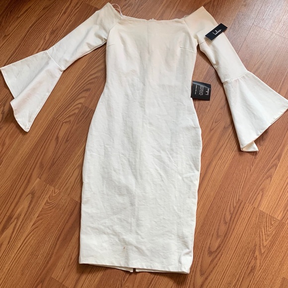 off white bell sleeve dress